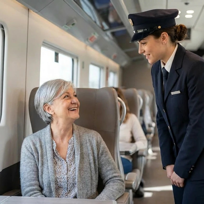 In carrozza, la conversazione con la giovane capotreno in divisa